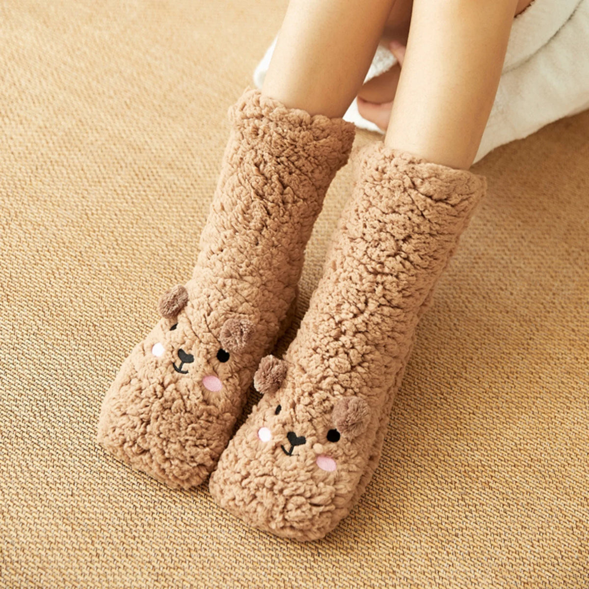 Teddy slipper socks non slip fleece lined with soft plush warmth