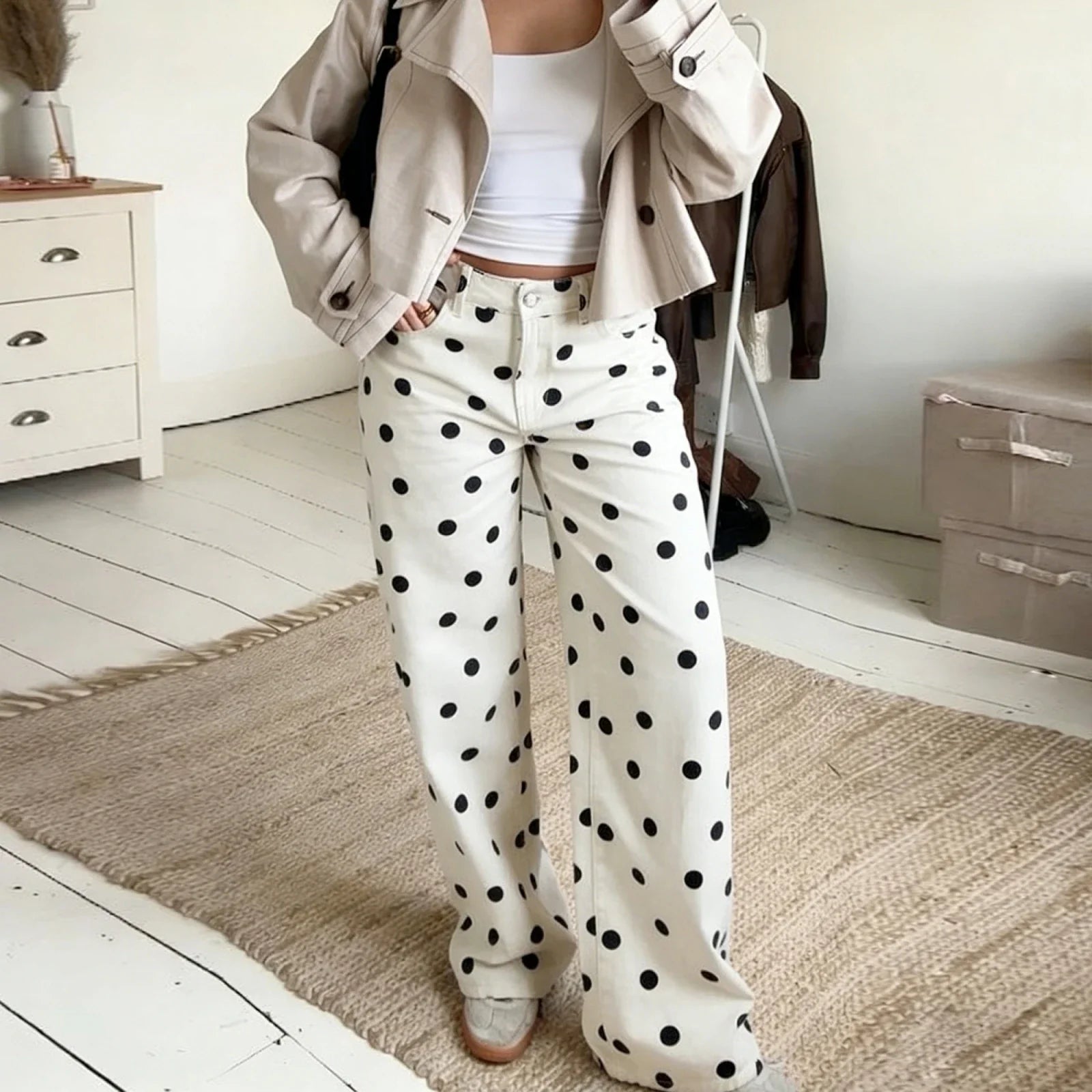Women's Jeans | High Waist, Wide Leg | Polka Dot Y2K
