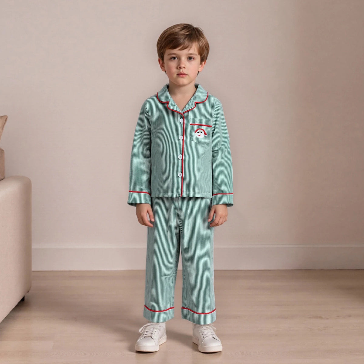 Kids Christmas Pyjamas | Striped Long Sleeve Top, 2 Piece Festive Set