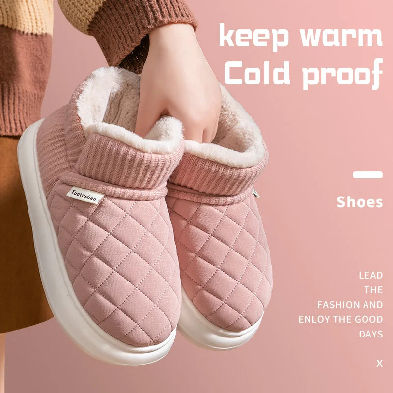 Unisex slipper boots quilted plush lined with non-slip platform sole