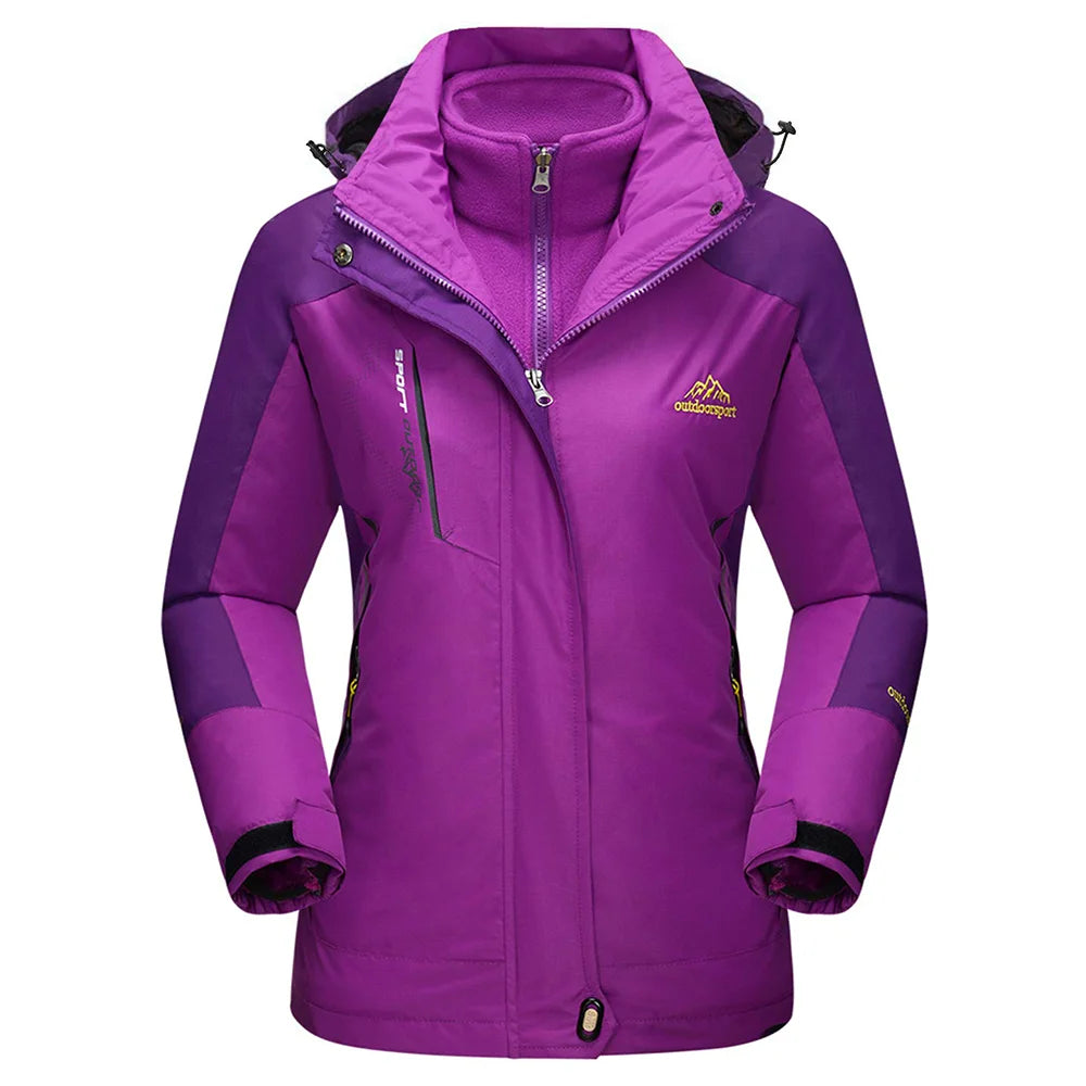 Womens 3 in 1 waterproof jacket fleece lined with removable hood and multiple pockets