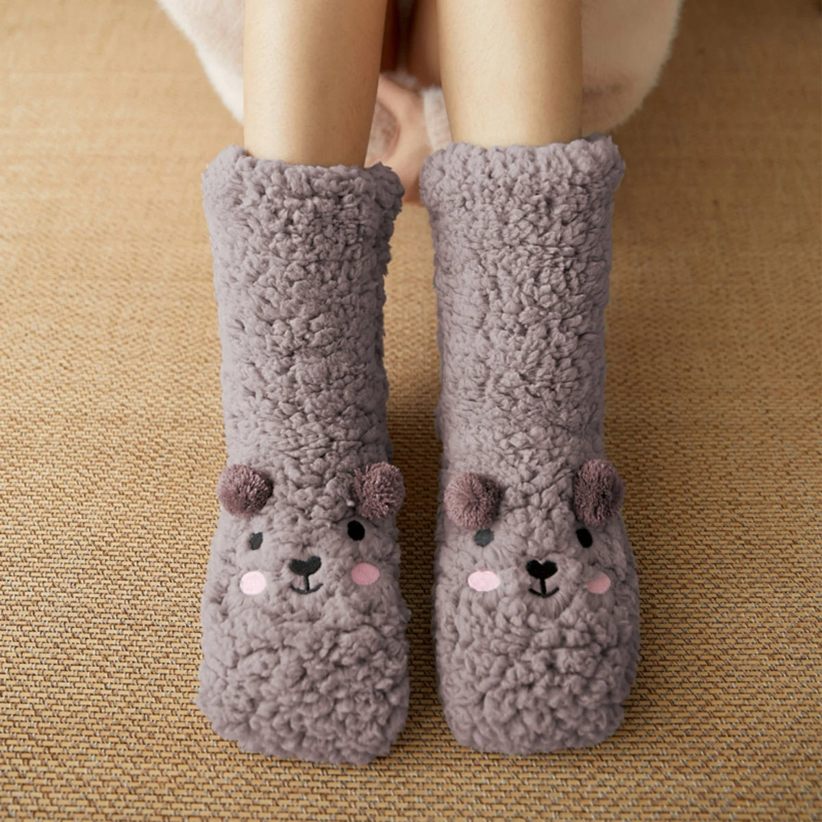 Teddy slipper socks non slip fleece lined with soft plush warmth