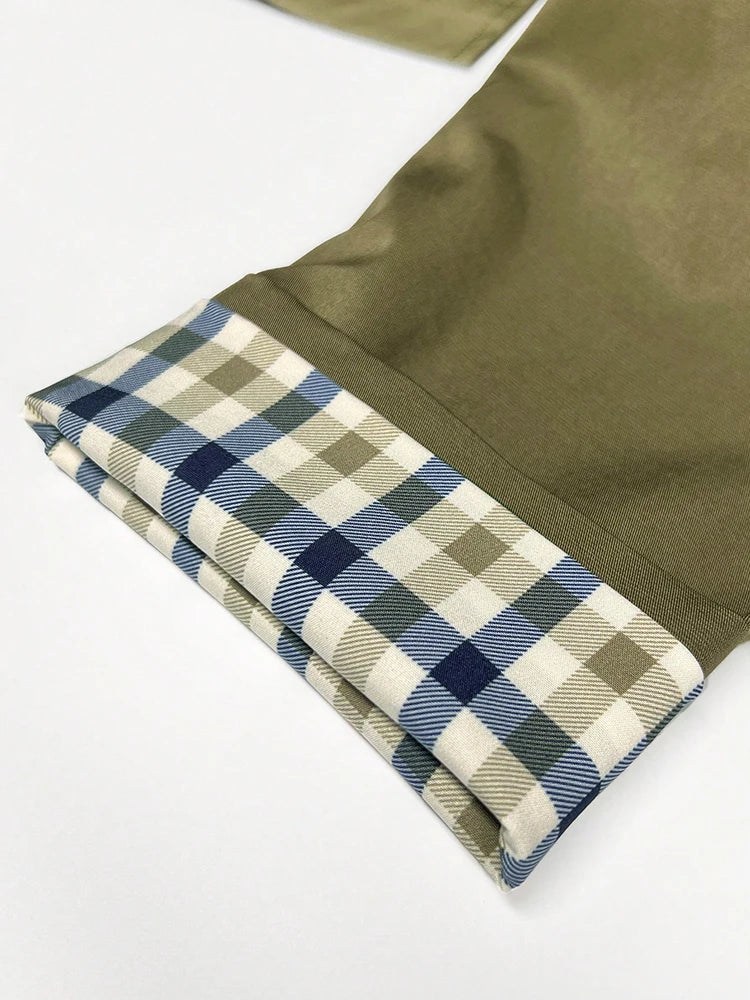 Women waterproof jacket plaid lined long trench coat single breasted