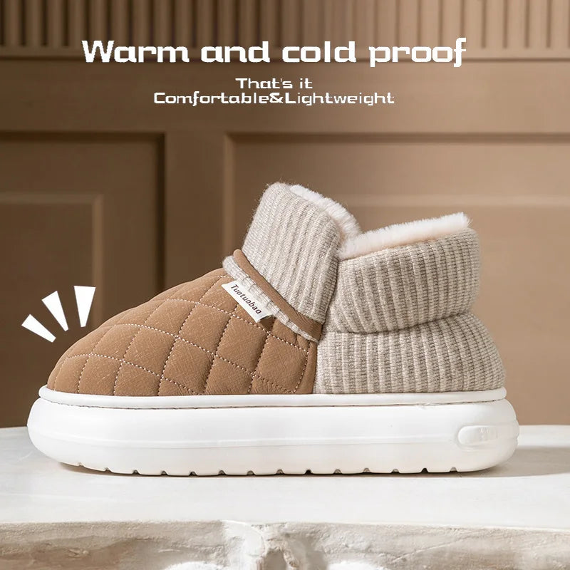 Unisex slipper boots quilted plush lined with non-slip platform sole