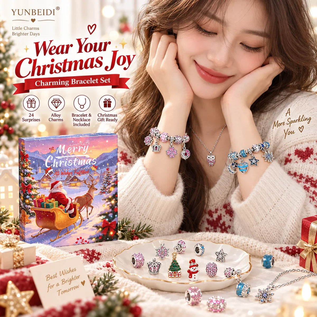 Charm Bracelet Advent Calendar 24 Piece Metal Jewelry Set Blind Box