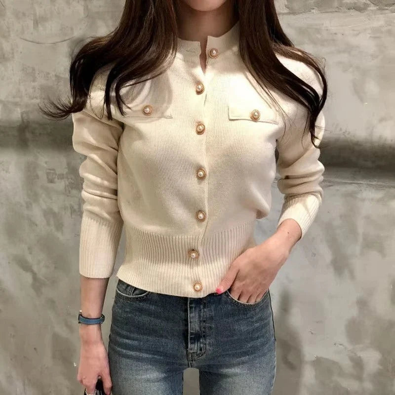 Women's Cardigan | Long Sleeve Button Knit | Short Casual Sweater