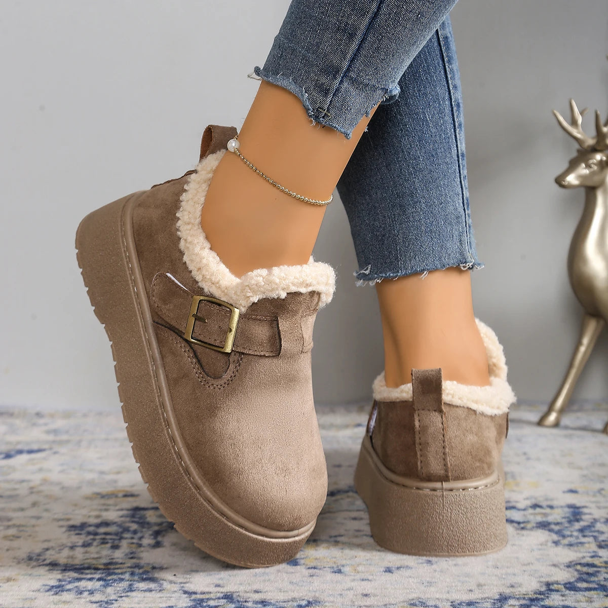 Women's Snow Boots | Suede, Fleece Lined | Winter Ankle Boots, Platform Sole