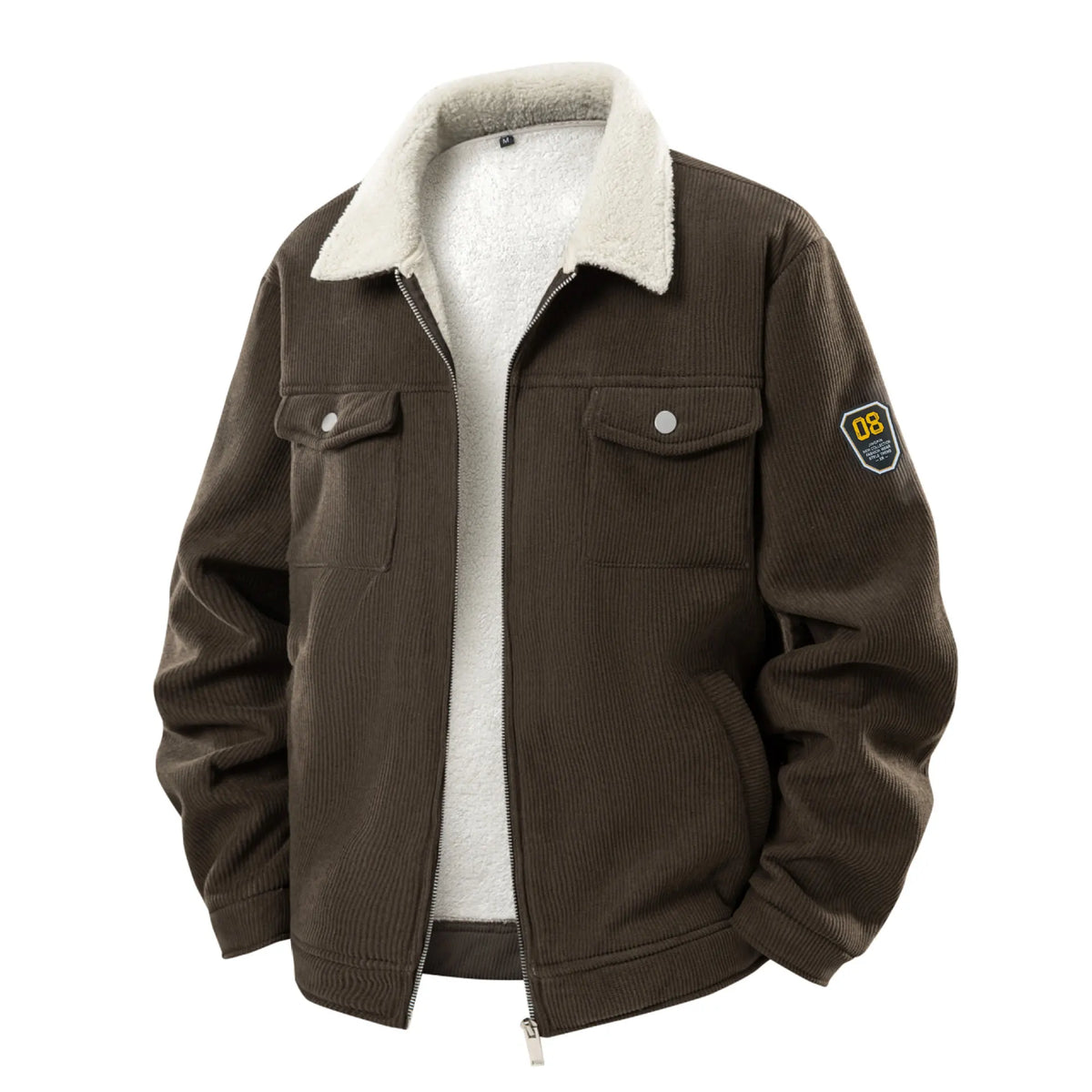 Sherpa lined corduroy jacket men with lapel collar and thick warmth