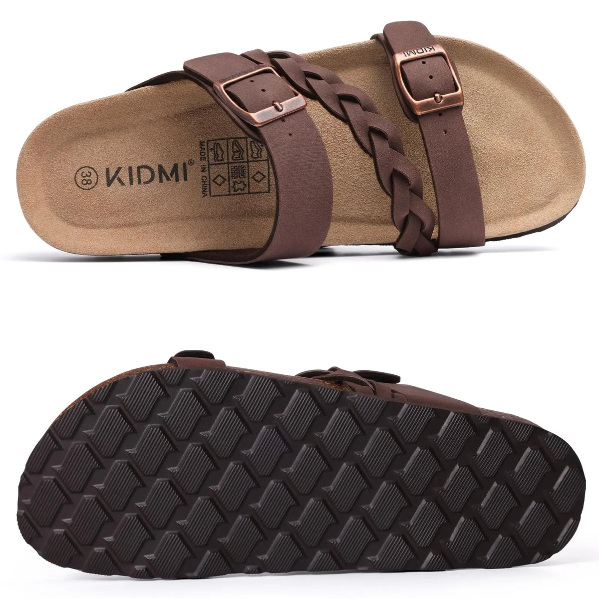 Orthopedic sandals women cork contoured footbed with arch support and buckle strap