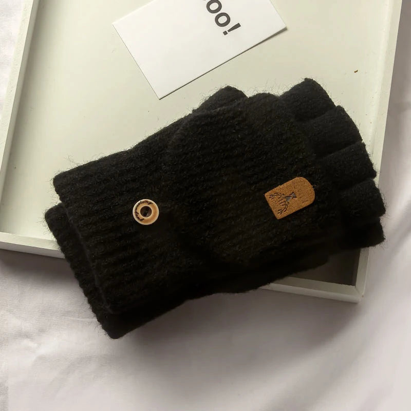Unisex knit fingerless winter gloves touchscreen half finger warm