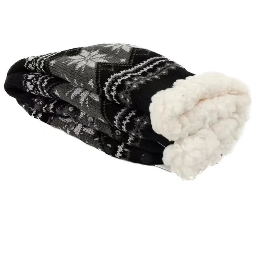 Slipper Socks | Men’s Fluffy Thermal, Warm Crew | Non Slip Snowflake