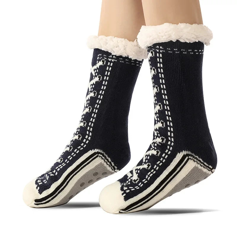 Teddy slipper socks for women with non-slip grips and plush lining