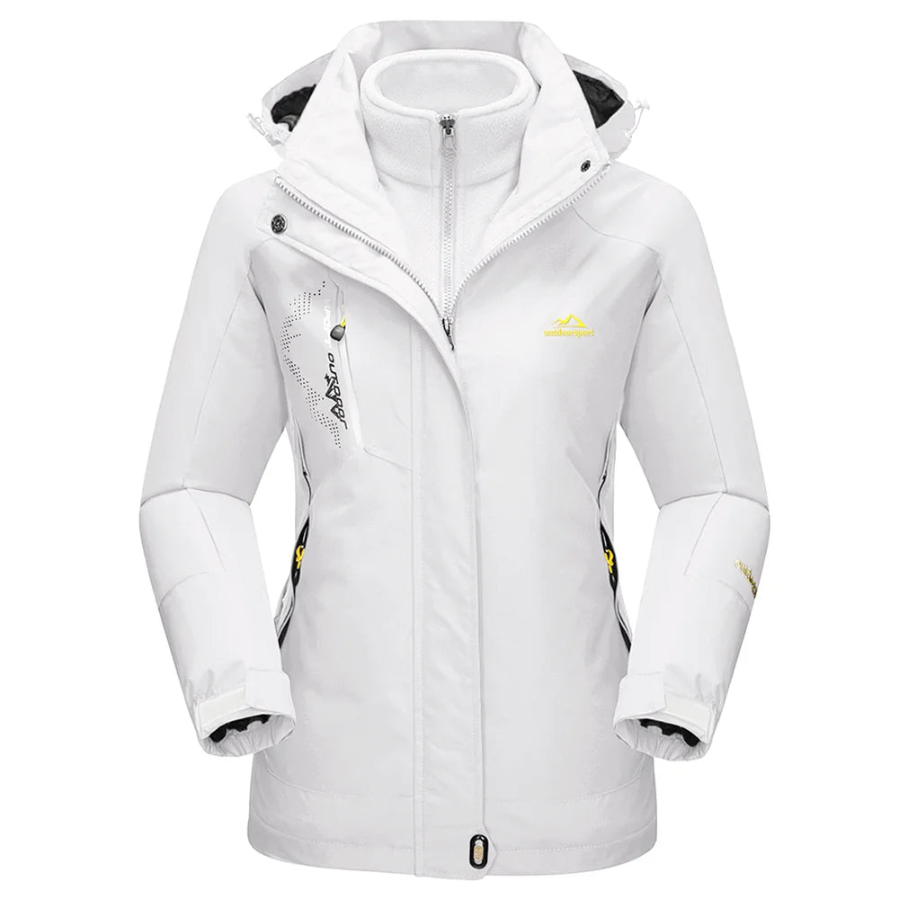 Womens 3 in 1 waterproof jacket fleece lined with removable hood and multiple pockets