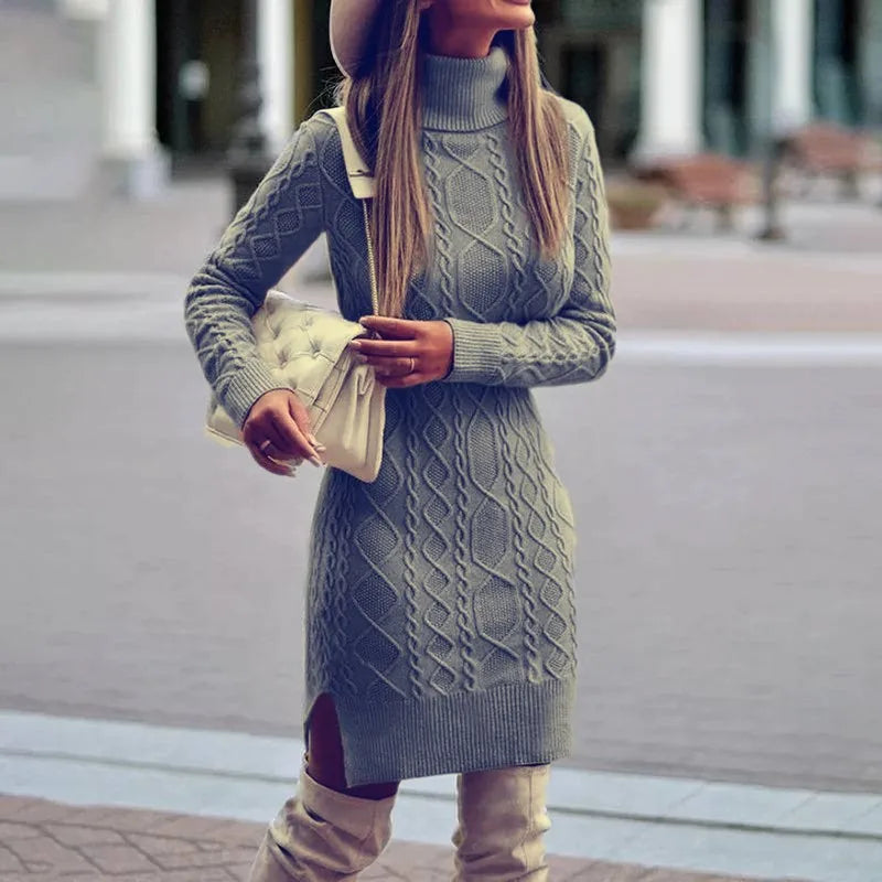 Jumper Dress | Women's Cable Knit, Turtleneck | Fitted, Knee Length