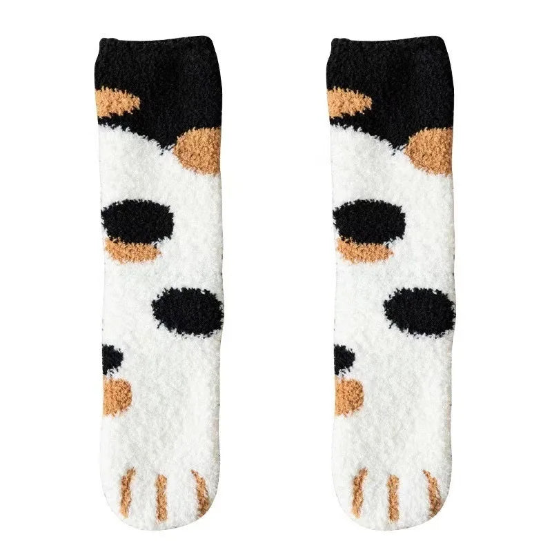 Teddy slipper socks women fuzzy cat paw design thick winter warm
