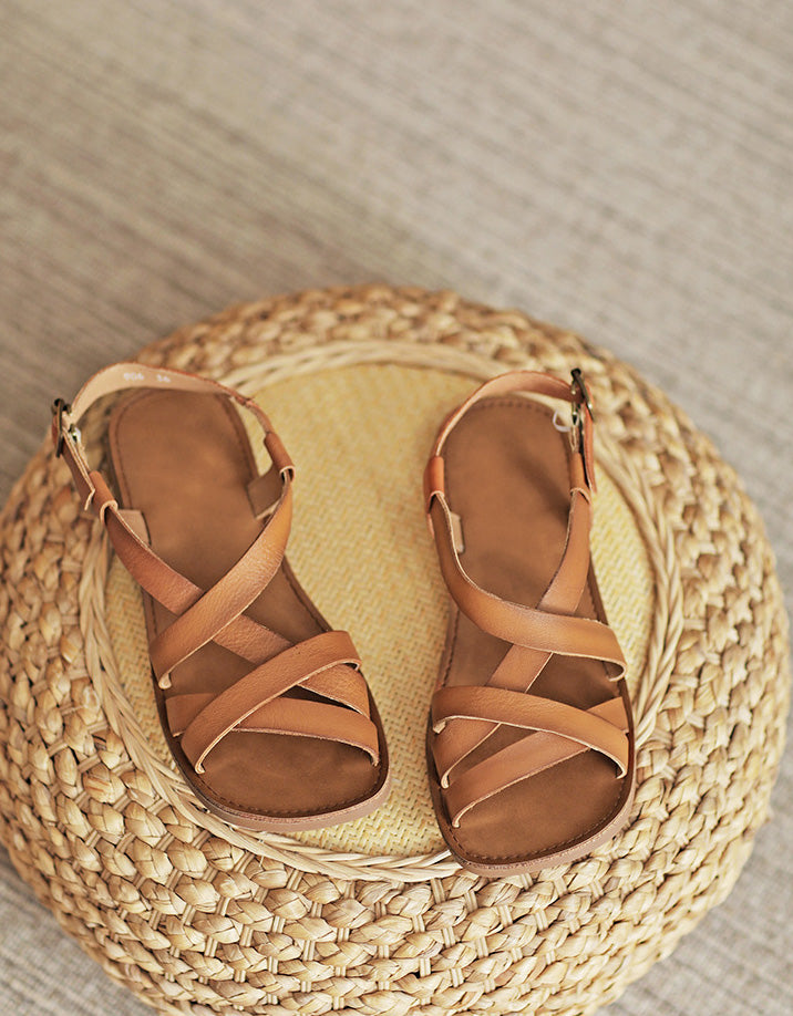 Cushioned Leather Sandals | Women's, Breathable Lining | Green, Beige, Brown