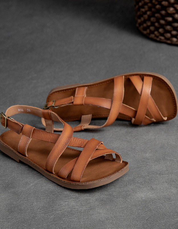 Cushioned Leather Sandals | Women's, Breathable Lining | Green, Beige, Brown