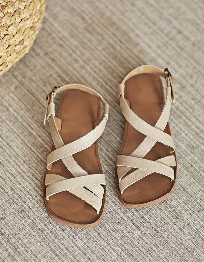 Cushioned Leather Sandals | Women's, Breathable Lining | Green, Beige, Brown