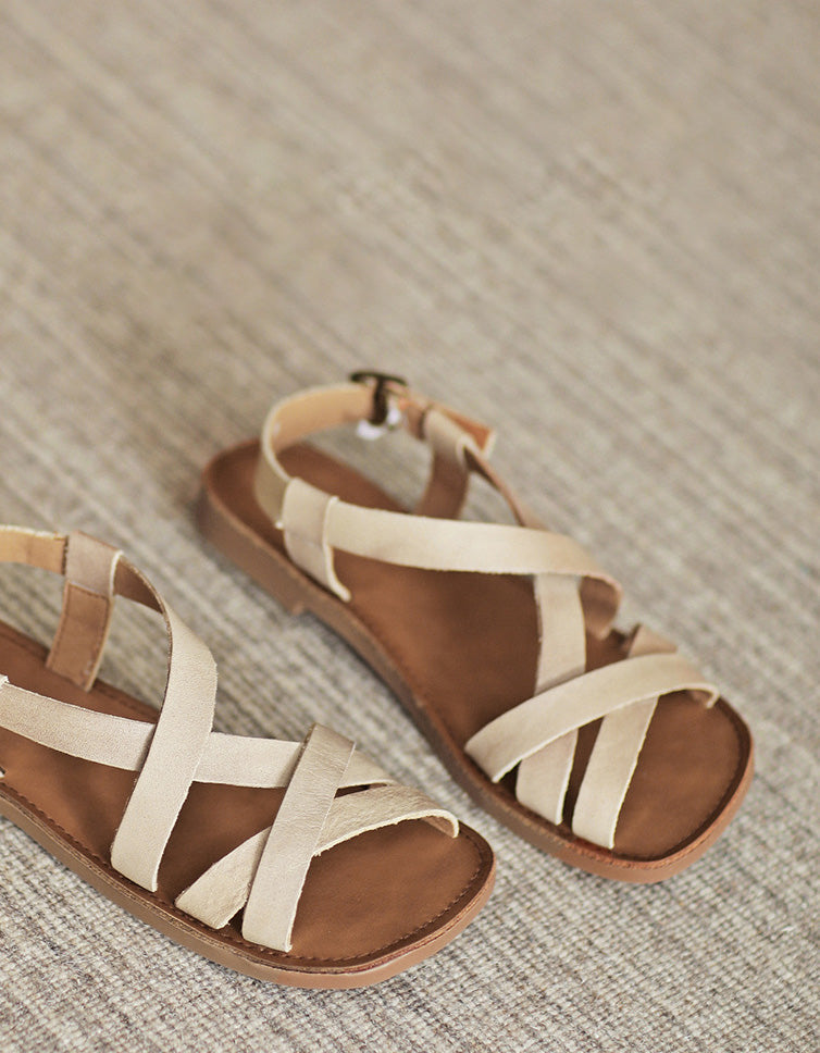 Cushioned Leather Sandals | Women's, Breathable Lining | Green, Beige, Brown