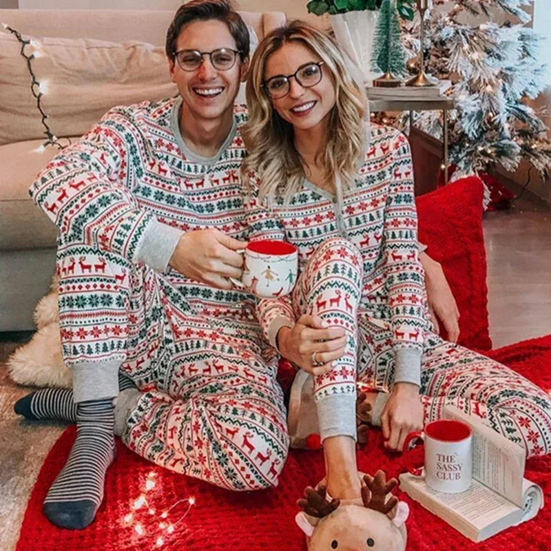 Christmas pyjamas family matching 2 piece set allover festive print Mum Dad kids baby