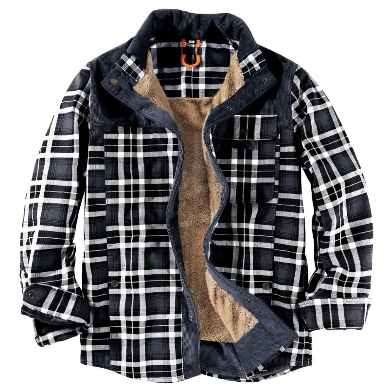 Men plaid casual shirt jacket long sleeve cotton blend, autumn style