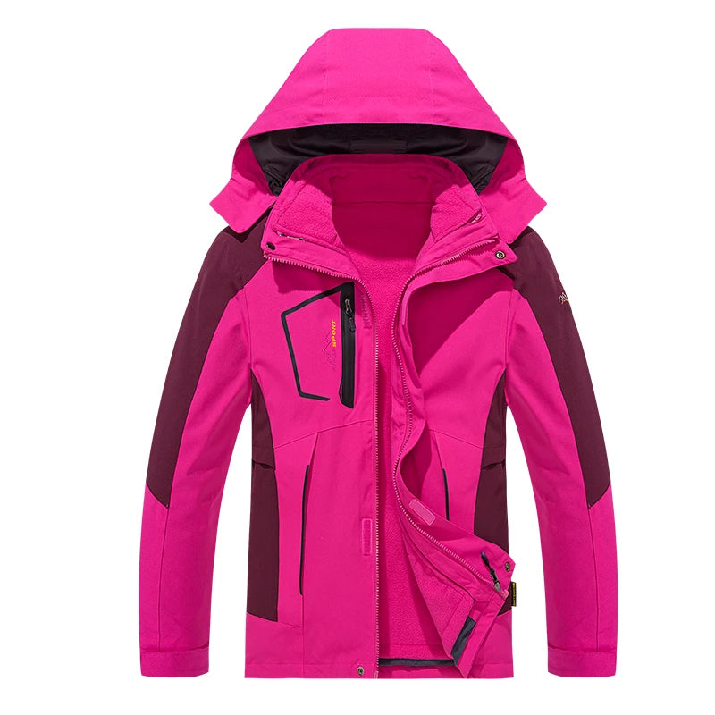 Womens 3 in 1 waterproof jacket fleece lined with hood, plus size windproof
