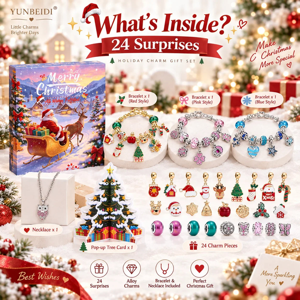 Charm Bracelet Advent Calendar 24 Piece Metal Jewelry Set Blind Box