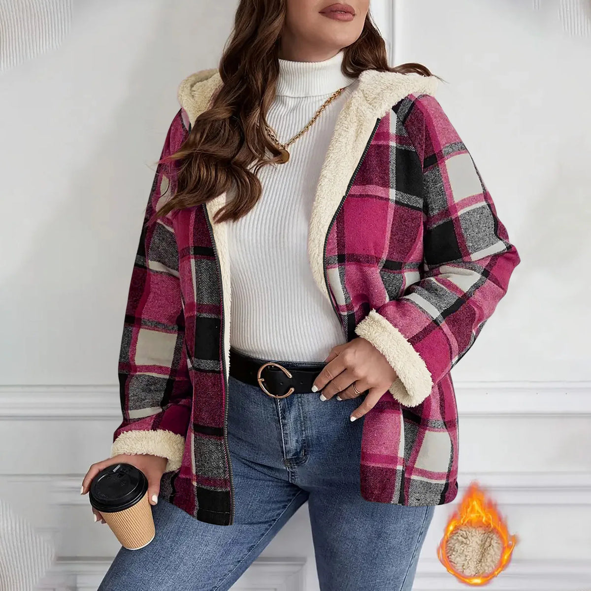 Plaid hooded jacket womens long sleeve casual autumn winter
