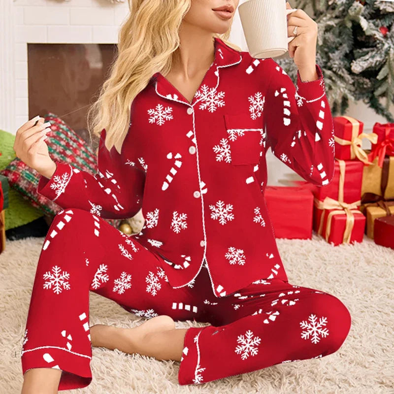 Christmas Pyjamas | Women's Snowflake Print, Long Sleeve Festive Sleepwear