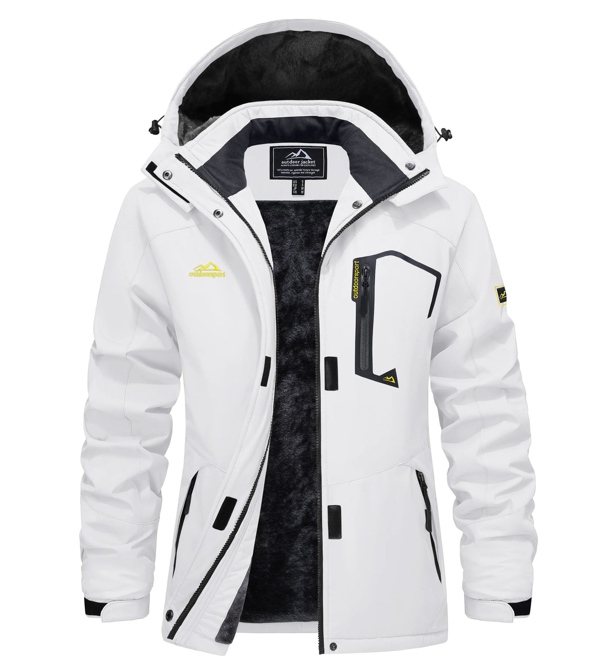 Womens waterproof jacket fleece lined with removable hood, winter ski wear