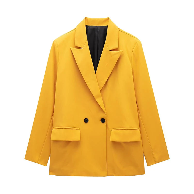 Women double breasted blazer long sleeve notch lapel with pockets