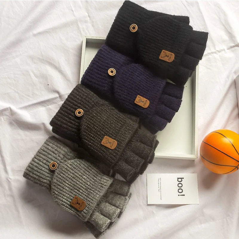 Unisex knit fingerless winter gloves touchscreen half finger warm