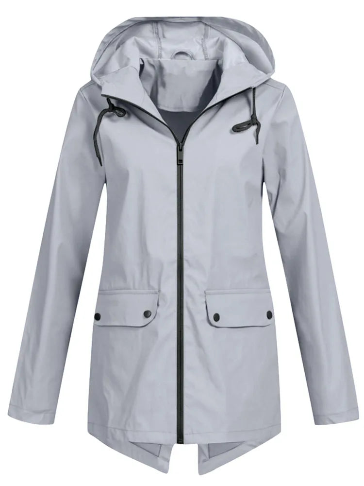 Women waterproof lightweight hooded rain jacket zip-up outdoor