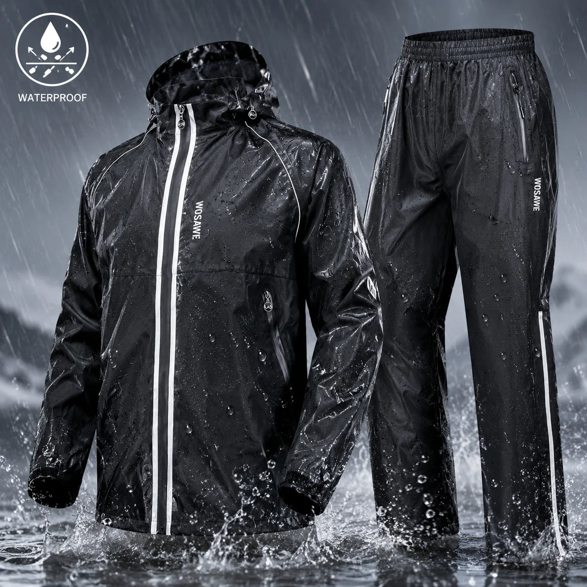 Unisex waterproof rain jacket windproof motorcycle raincoat with reflective stripes