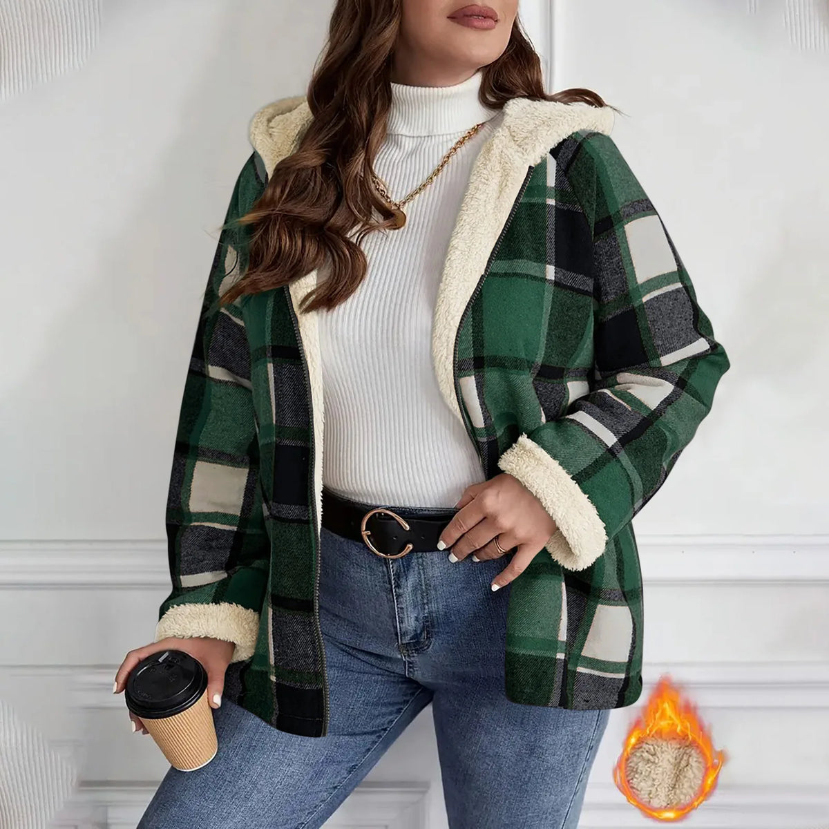 Plaid hooded jacket womens long sleeve casual autumn winter