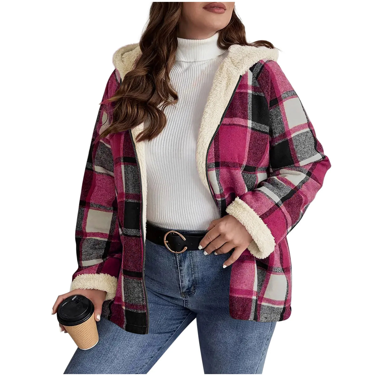 Plaid hooded jacket womens long sleeve casual autumn winter