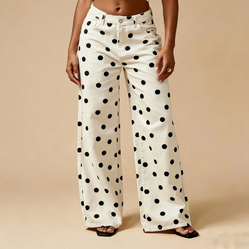 Women's Jeans | High Waist, Wide Leg | Polka Dot Y2K