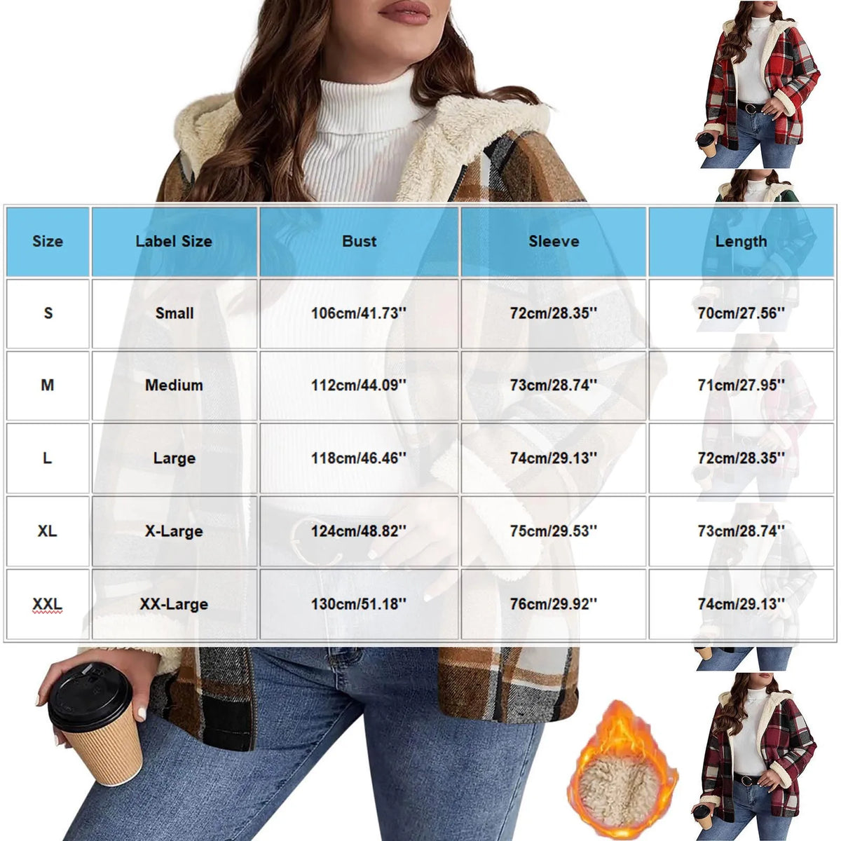 Plaid hooded jacket womens long sleeve casual autumn winter