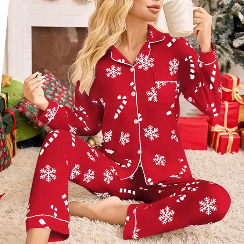 Christmas Pyjamas | Women's Snowflake Print, Long Sleeve Festive Sleepwear