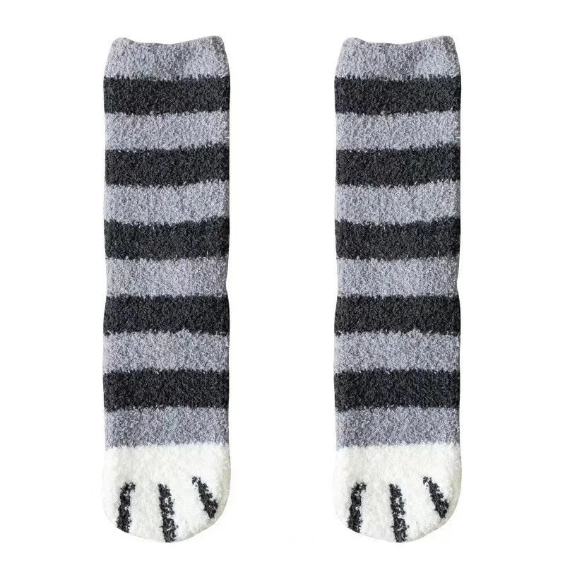Teddy slipper socks women fuzzy cat paw design thick winter warm
