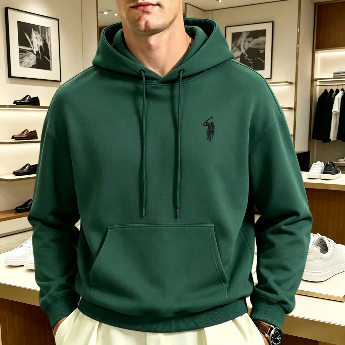 Unisex heavyweight embroidered hoodie loose fit pullover with animal motif