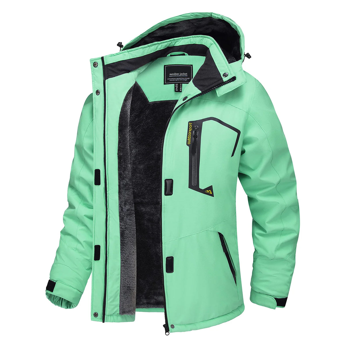 Womens waterproof jacket fleece lined with removable hood, winter ski wear