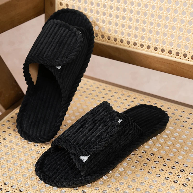 Women's Slippers | Flat Heel, Open Toe, Corduroy | Comfortable Indoor