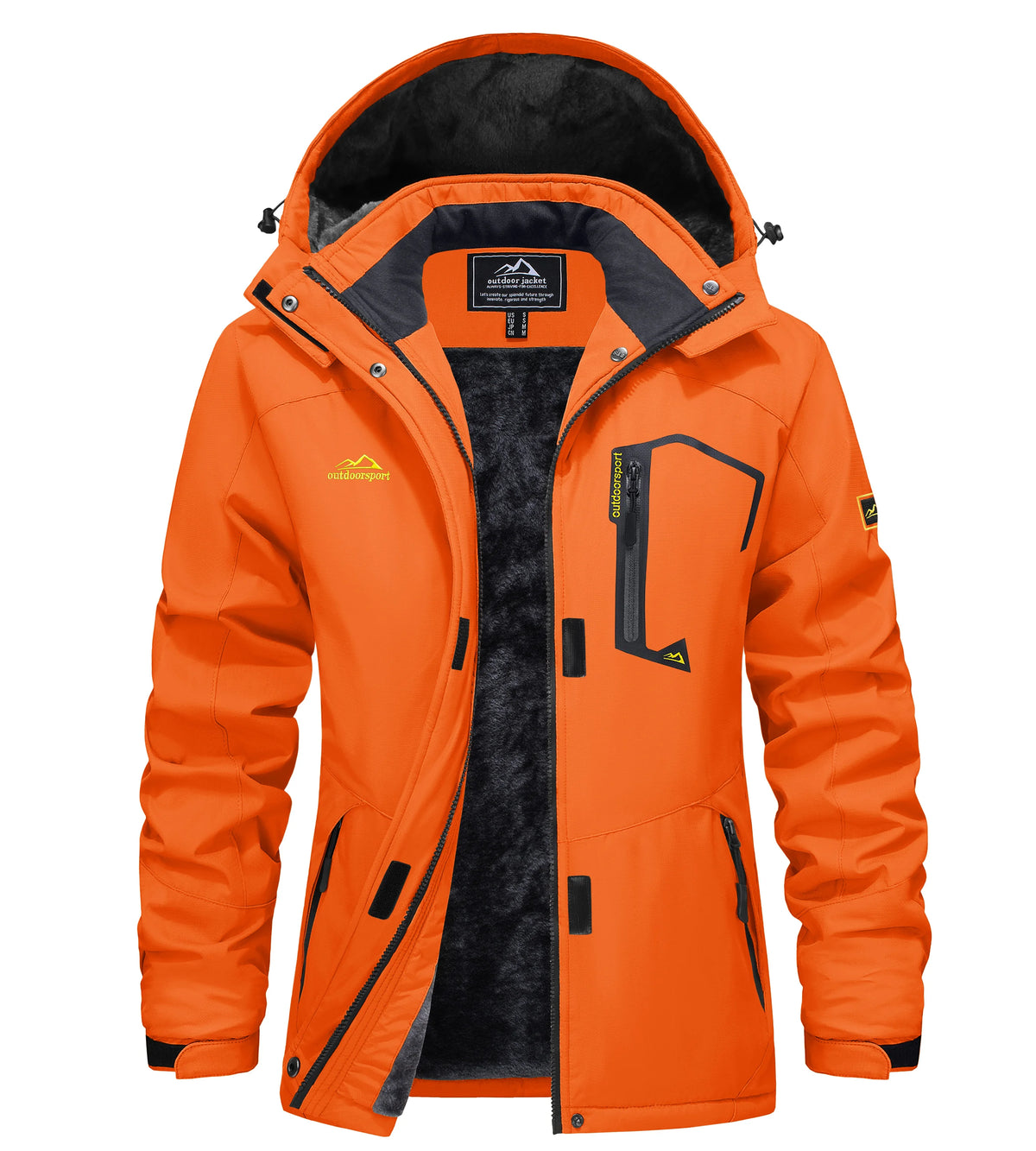 Womens waterproof jacket fleece lined with removable hood, winter ski wear