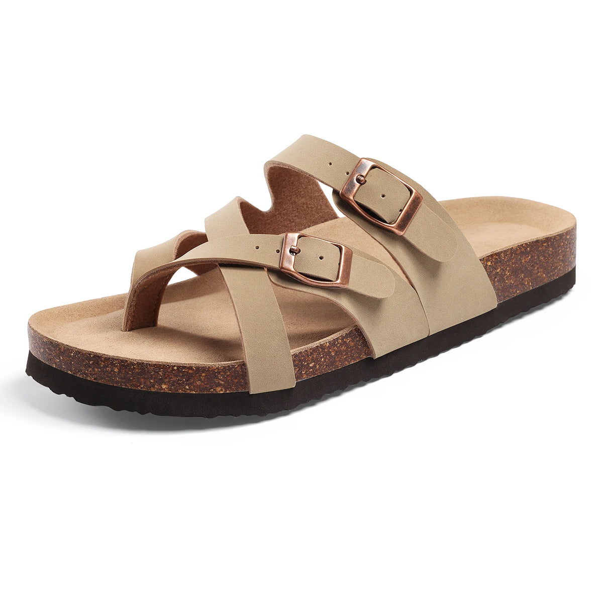 Orthopedic sandals contoured footbed for women with arch support and cork base