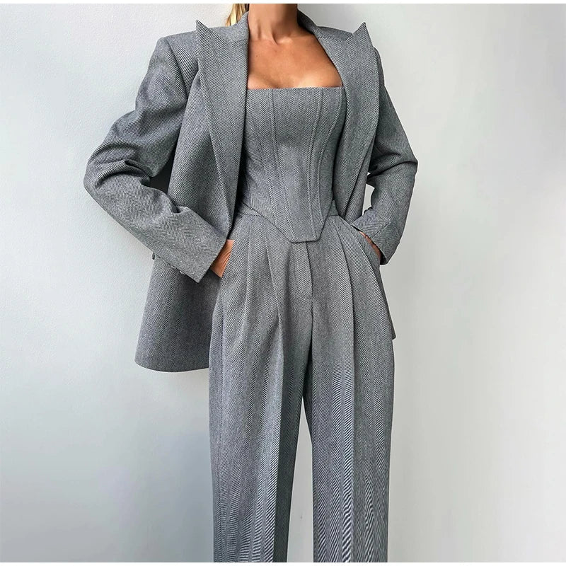 Women's Pants Suit | Corset Top, Blazer and Straight Pants