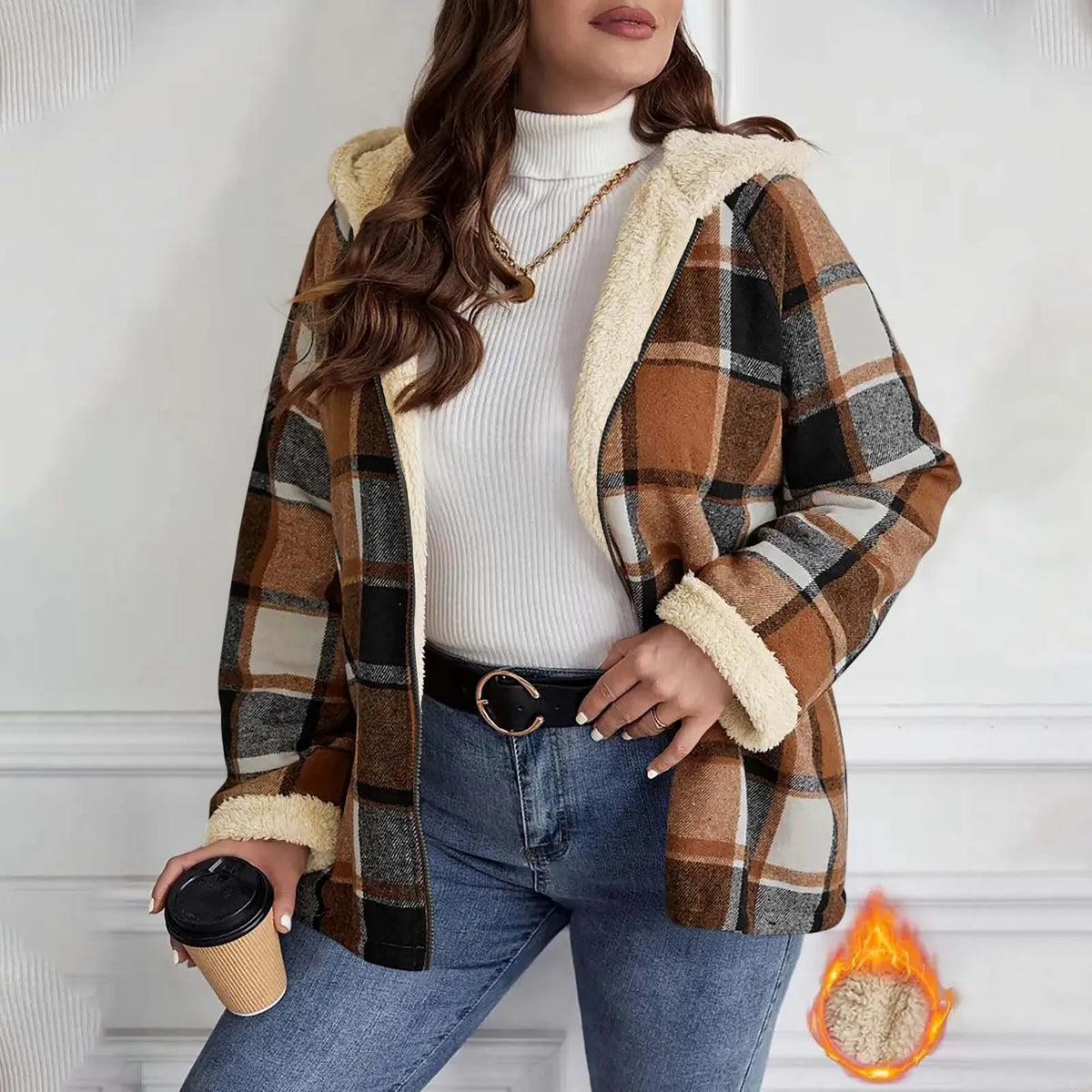Plaid hooded jacket womens long sleeve casual autumn winter
