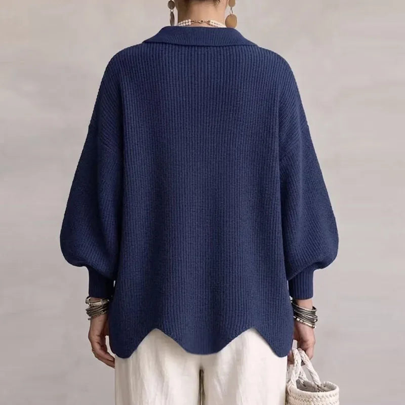 Women ribbed knit cardigan oversized gold buttons balloon sleeves scalloped hem