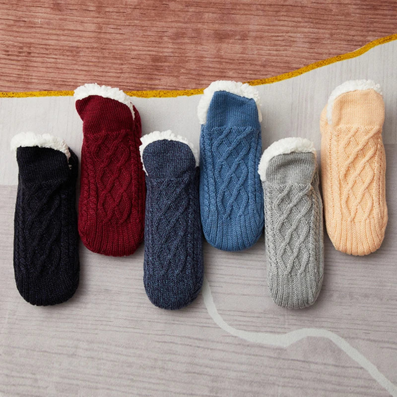 Slipper Socks | Men’s Fluffy, Thermal Crew | Non Slip Snowflake Grip