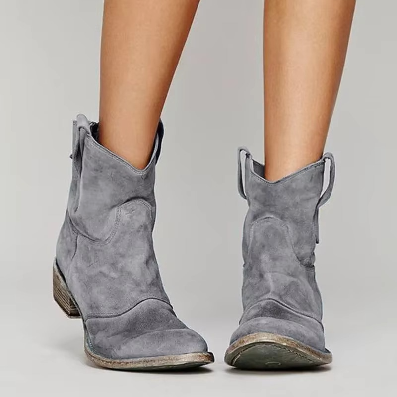 Women's Ankle Boots | Western Pointed, Low Heel | Slip-On